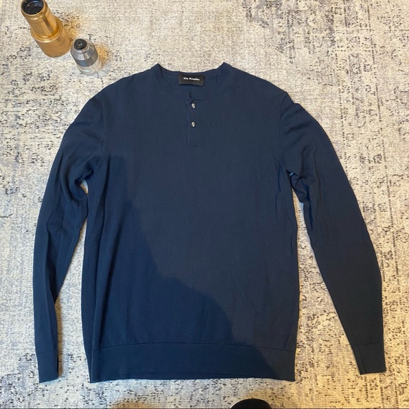 The Kooples Merino Long Sleeve Henley in Blue Petrol - Picture 6 of 6